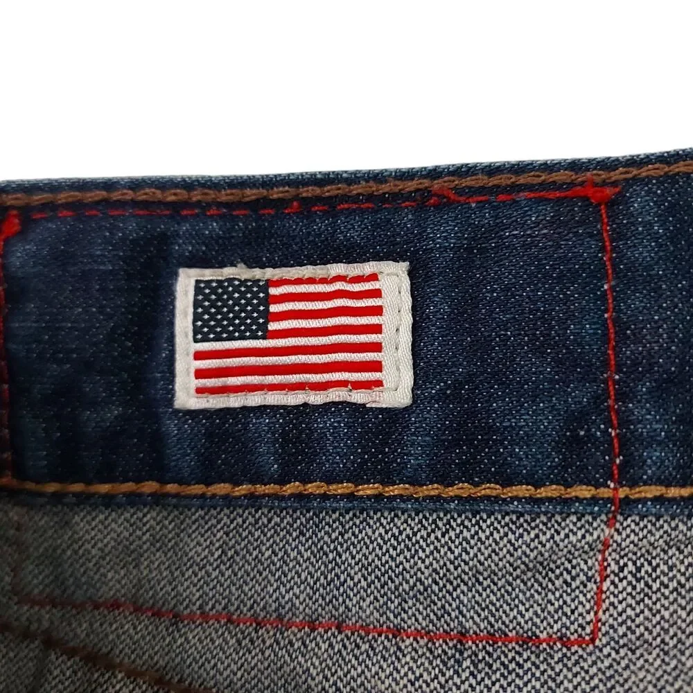 True Religion Bobby Jeans Mens 42x32 Blue Straight Leg Embroidered Retro Y2K